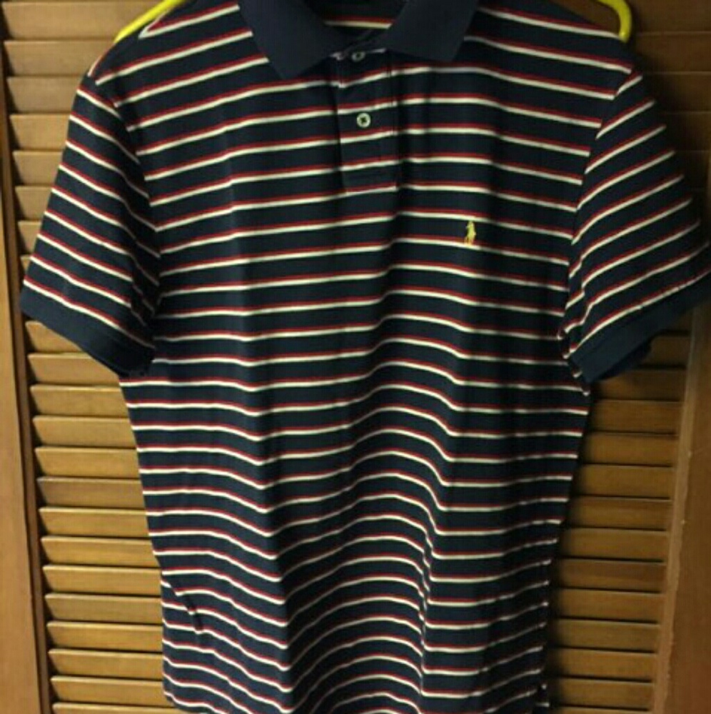 Ralph Lauren Navy Blue/White/Red Striped Polo XL